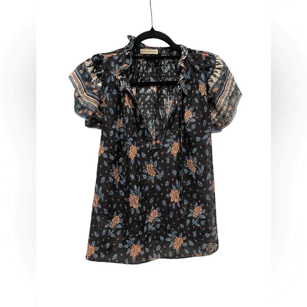 ULLA JOHNSON "Elis" Silk Blouse Swiss Dot Floral Print BOHO  Size:: XS | US 0 - Picture 7 of 10